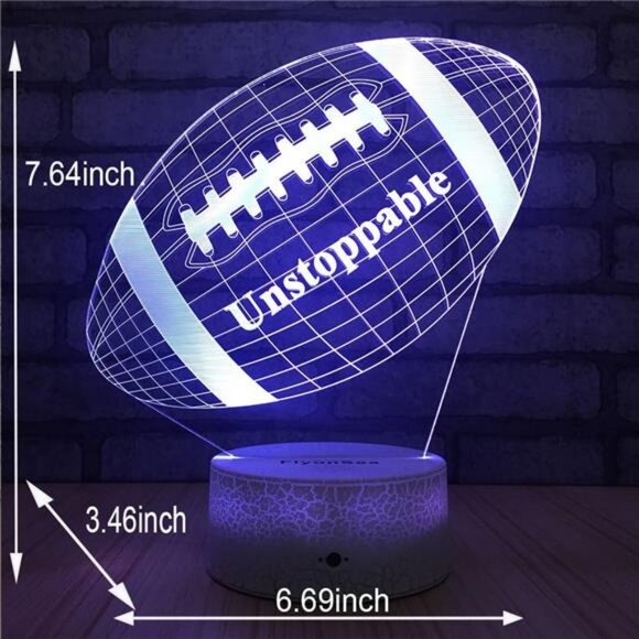 Football lamp, Rugby Ball Bedside Lamp 7 Colors Change+Remote Control with Timer - Picture 6 of 7